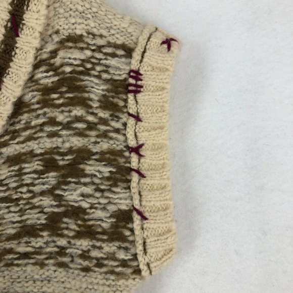 Free People Women's Size X-Small Cream Brown Purple Wool Blend Boho Sweater - Picture 3 of 10
